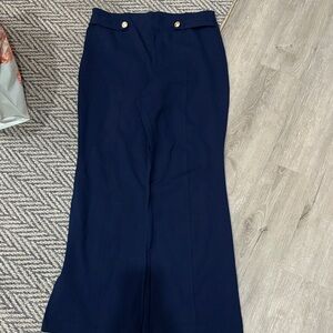 Michael Kors Navy Wide-Leg Trousers with Gold Buttons